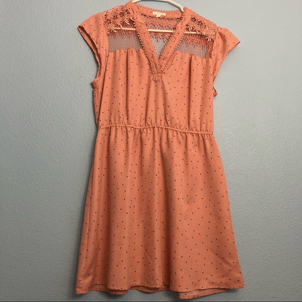 Pink With Polka Dots Dress By Mine - Large - Mesh/Lace Detail